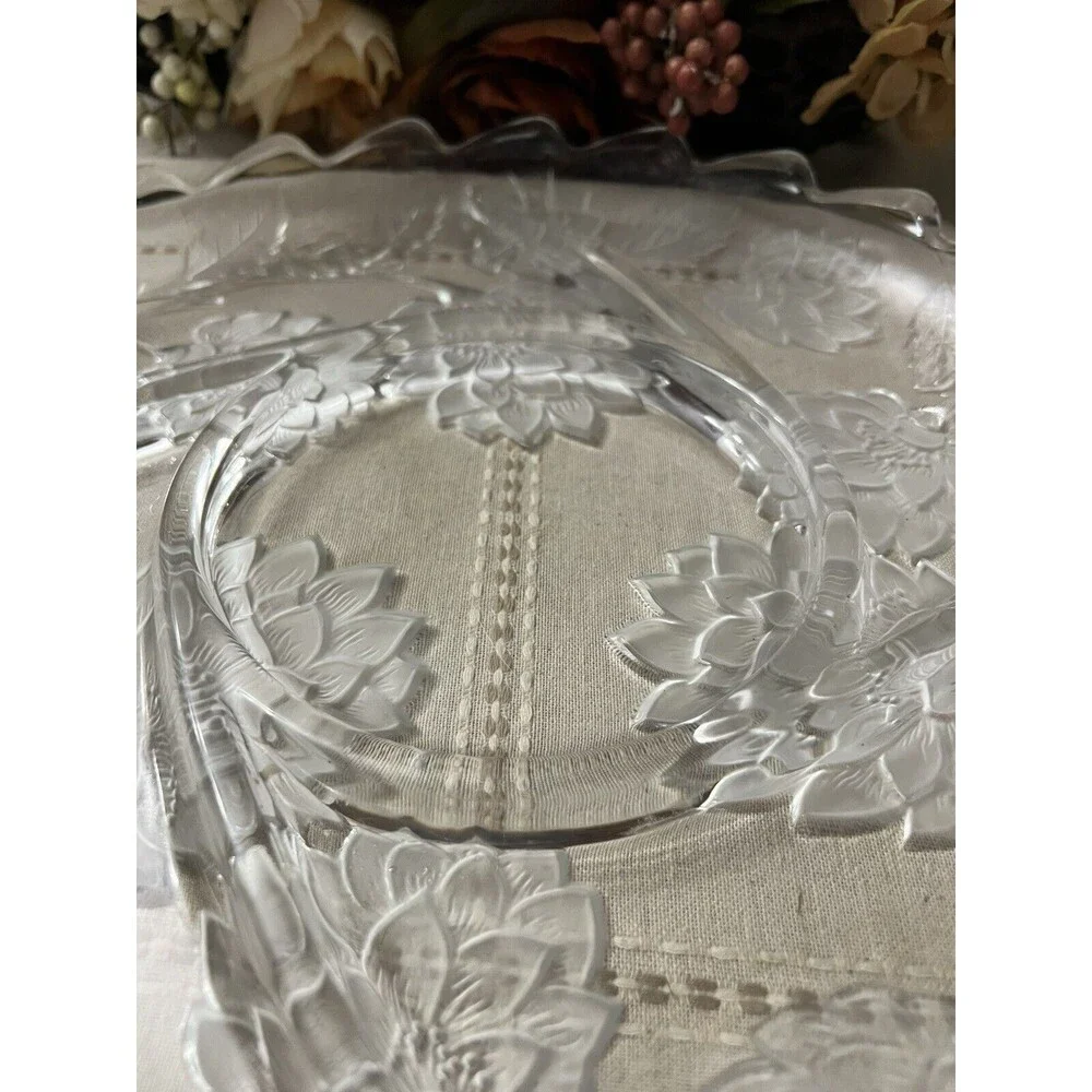 Crystal Divided  Glass Chip Dip Tray with Beautiful Flowers 13
